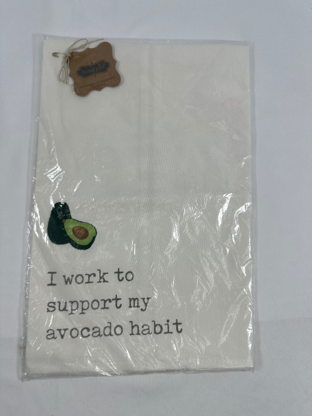 Mudpie Avocado Funny Icon Kitchen Tea Towel "I Work To Support My Avocado Habit"